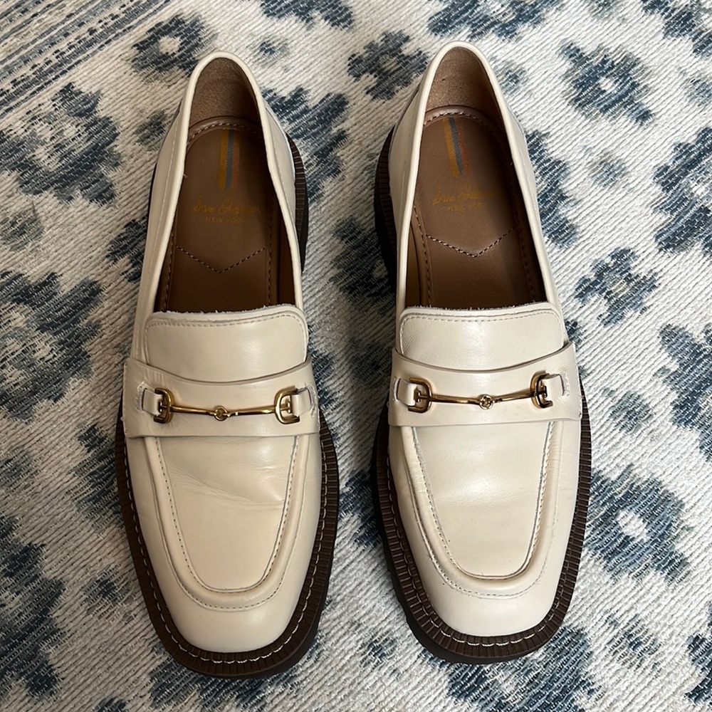 Cream Sam Edelman Laurs Lug-Sole Tailored Loafer Size 8.5